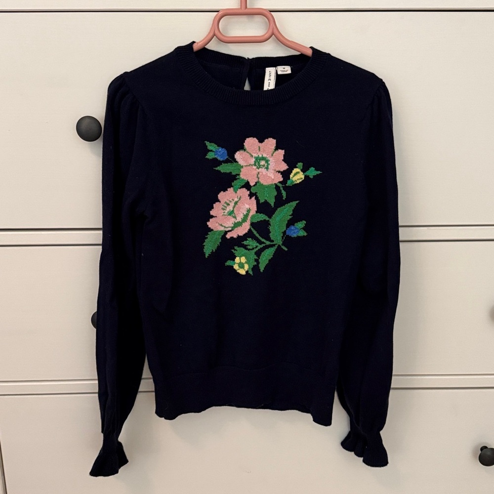 Janie and Jack Navy Sweater with Floral Design, size 10